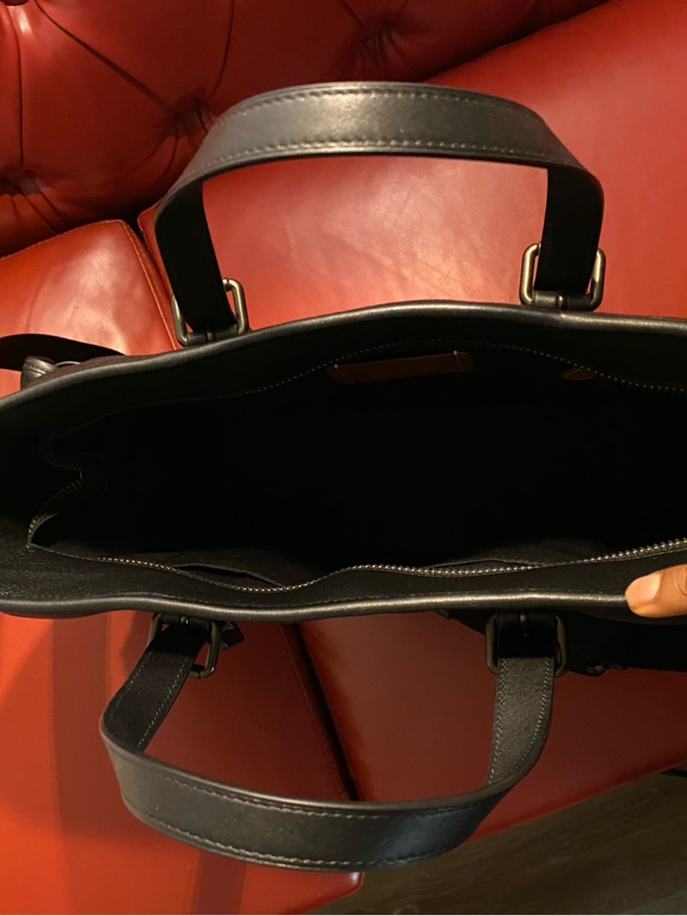 BLACK COACH LEATHER TOTE W STRAP - Picture 5 of 5